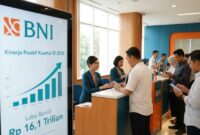 Aktivitas pelayanan nasabah di kantor BNI yang mencatatkan pertumbuhan laba bersih Rp16,1 triliun pada kuartal III 2026.(ilustrasi poto: AI).